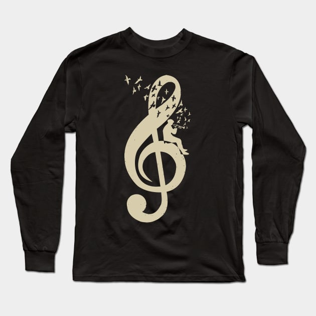 Treble Clef -  Music Bugle - Vintage Long Sleeve T-Shirt by barmalisiRTB